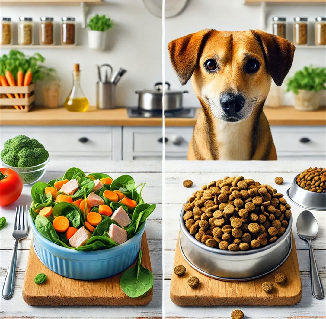 an image of homemade dog food vs kibble